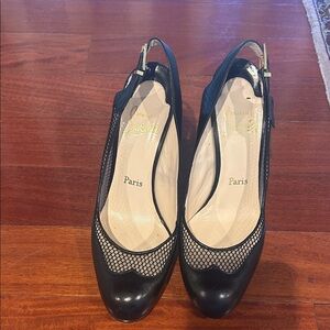 Christian Louboutin Black Mesh Slingback Heels